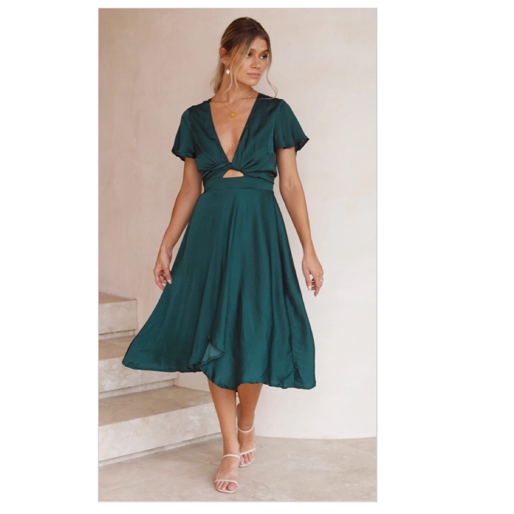 Billy J Satin Emerald Sunny Daze Midi dress AU 10